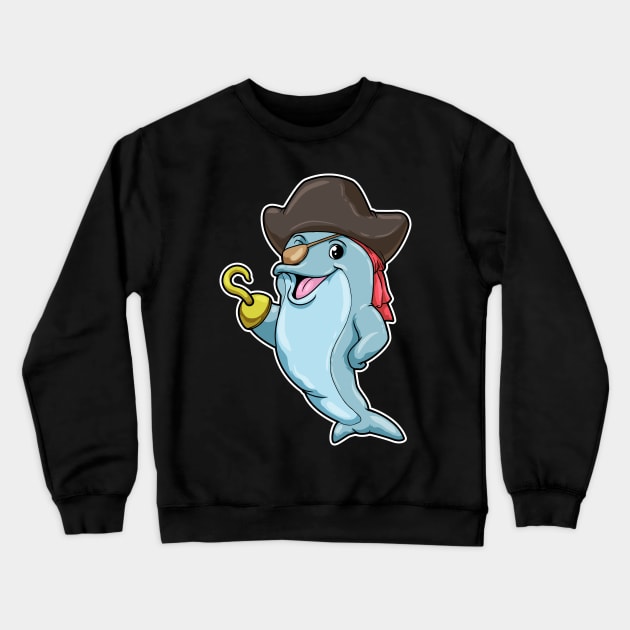 Dolphin as Pirate with Eye patch & Hooked hand Crewneck Sweatshirt by Markus Schnabel